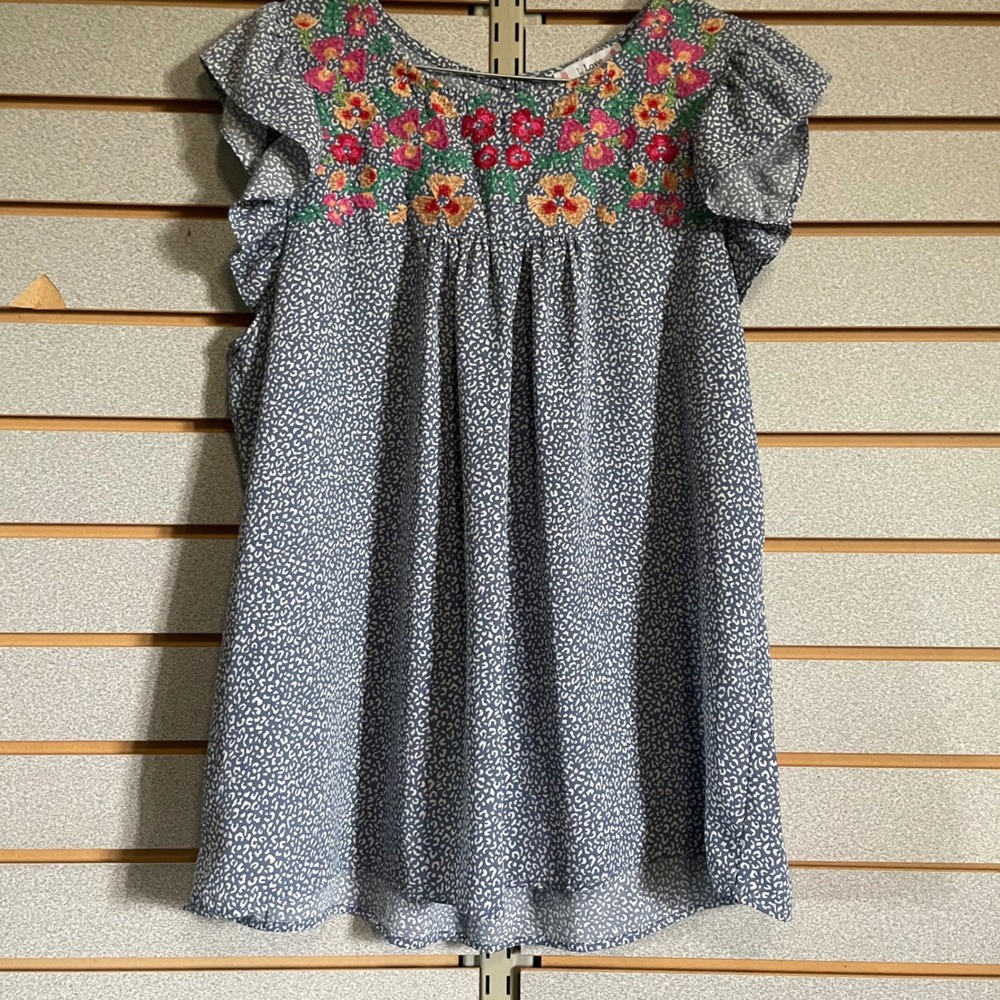 L Love Floral‎ Embroidered Blouse Ruffle Sleeve Lightweight Top S